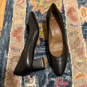Aquatalia Black Leather Low Block Heel Pumps